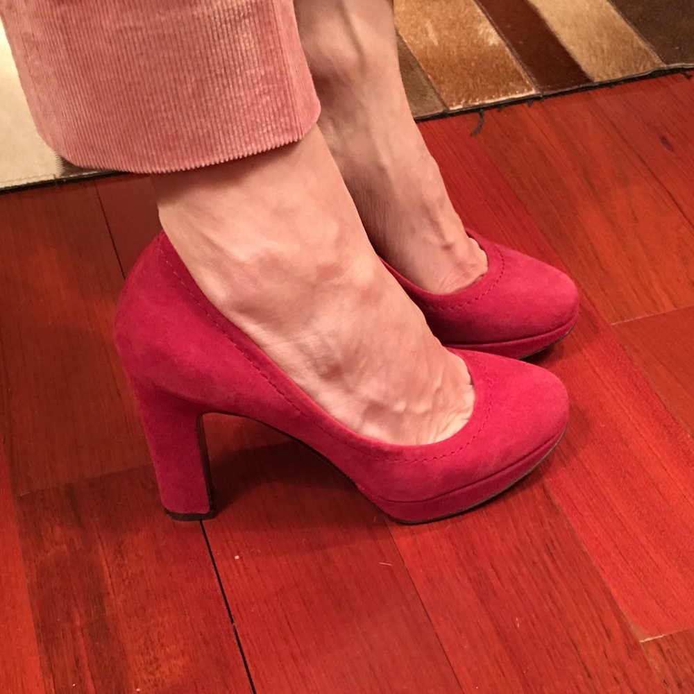 JCrew Coddington Suede platform pumps in dusky red